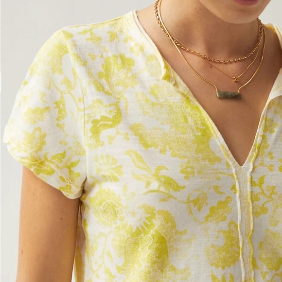 Anthropologie Pilcro Spliced-Neck Tee New Yellow White Floral Size XS ANTHRO NWT - Picture 2 of 10